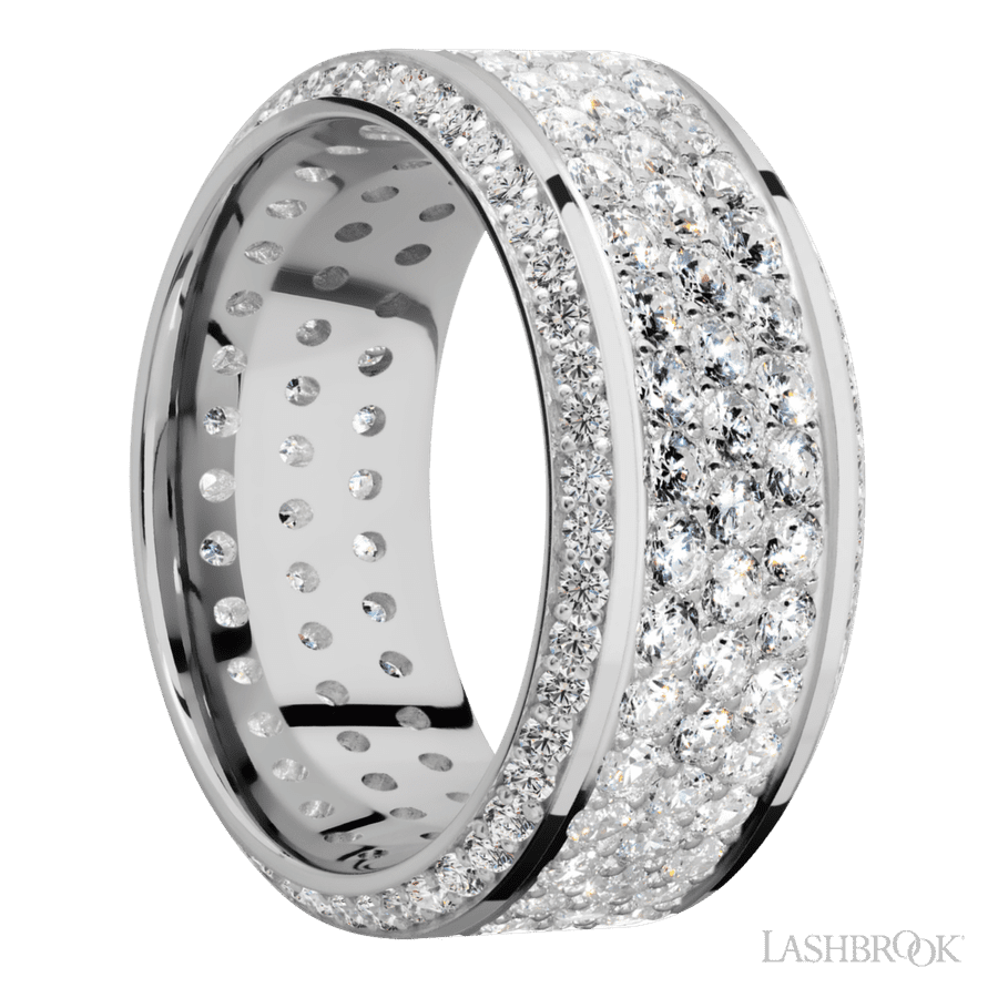 10 mm wide High Bevel 14K White Gold band w/ Diamond Accent
