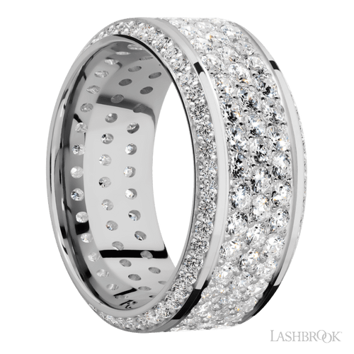 10 mm wide High Bevel 14K White Gold band w/ Diamond Accent
