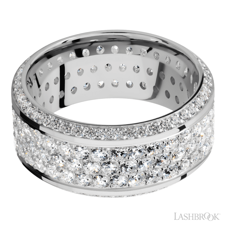 10 mm wide High Bevel 14K White Gold band w/ Diamond Accent
