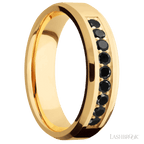 6 mm wide Beveled 14K Yellow Gold band w/ Black Diamond Accent