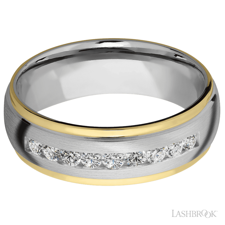7 mm wide Domed Stepped Down Edges Cobalt Chrome band w/ Diamond Accent