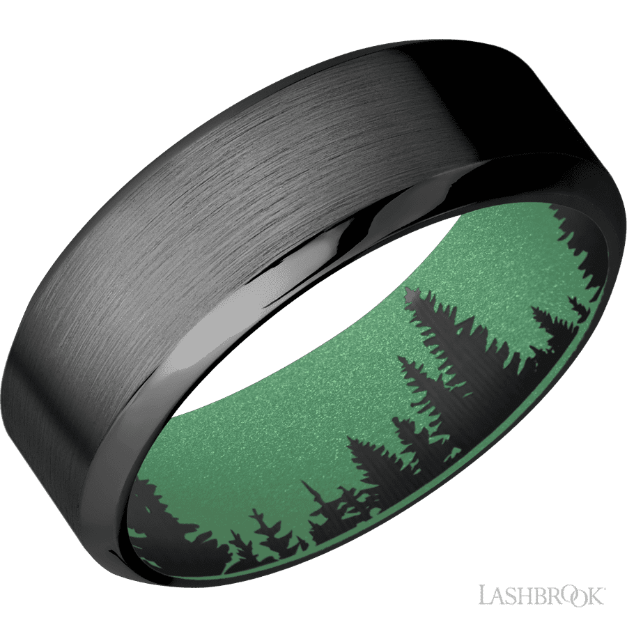 8 mm wide High Bevel Zirconium band featuring a Squatch sleeve