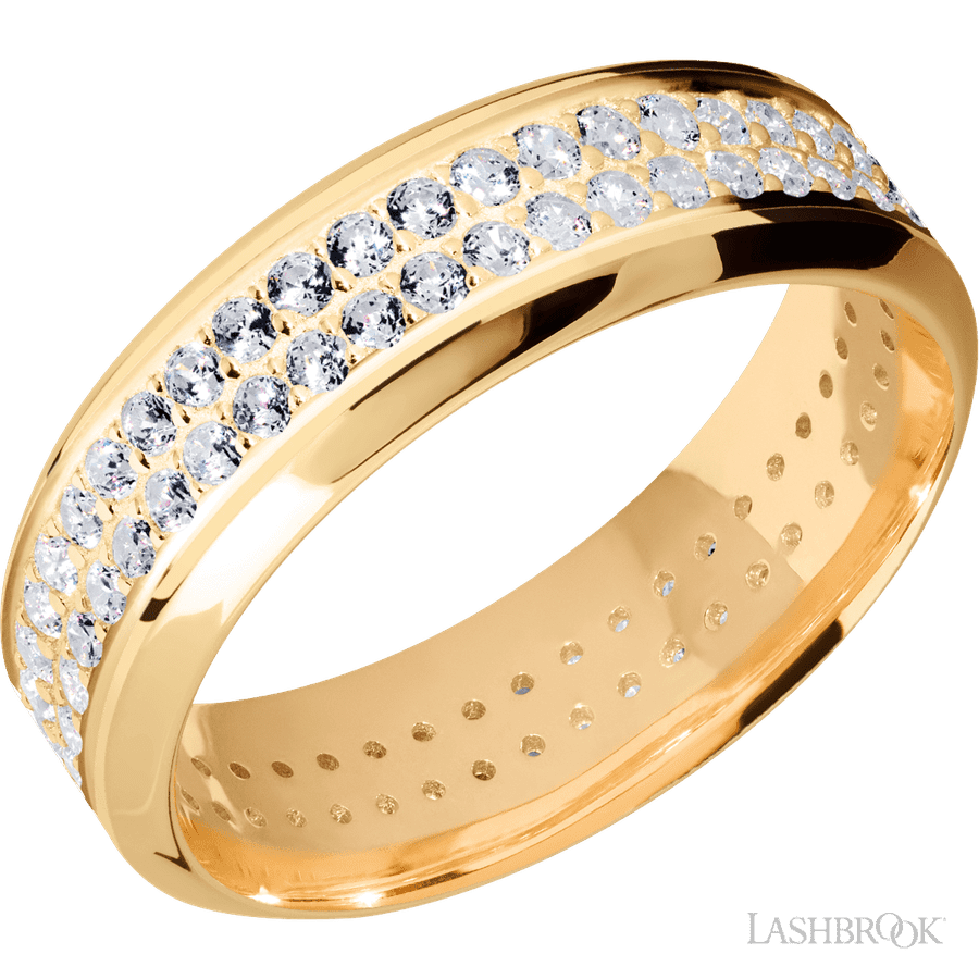 7 mm wide High Bevel 14K Yellow Gold band w/ Diamond Accent
