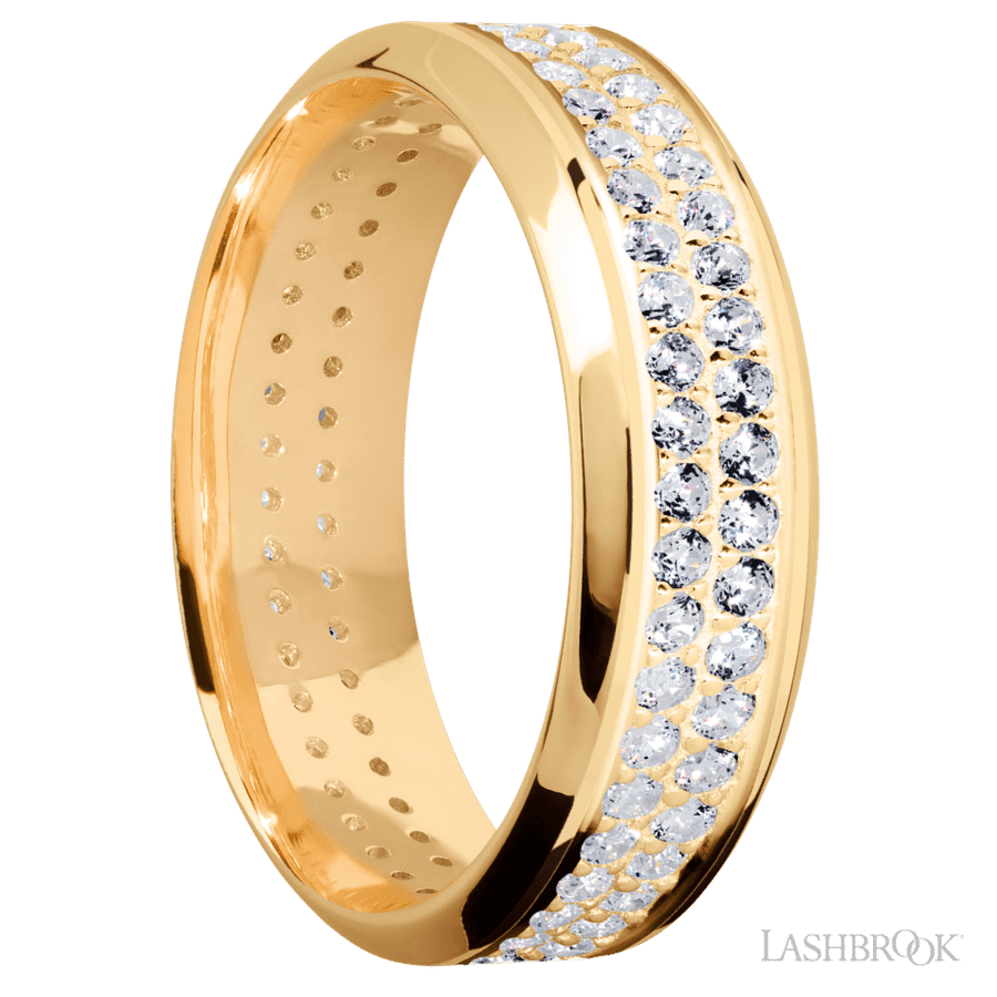7 mm wide High Bevel 14K Yellow Gold band w/ Diamond Accent