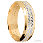 7 mm wide High Bevel 14K Yellow Gold band w/ Diamond Accent