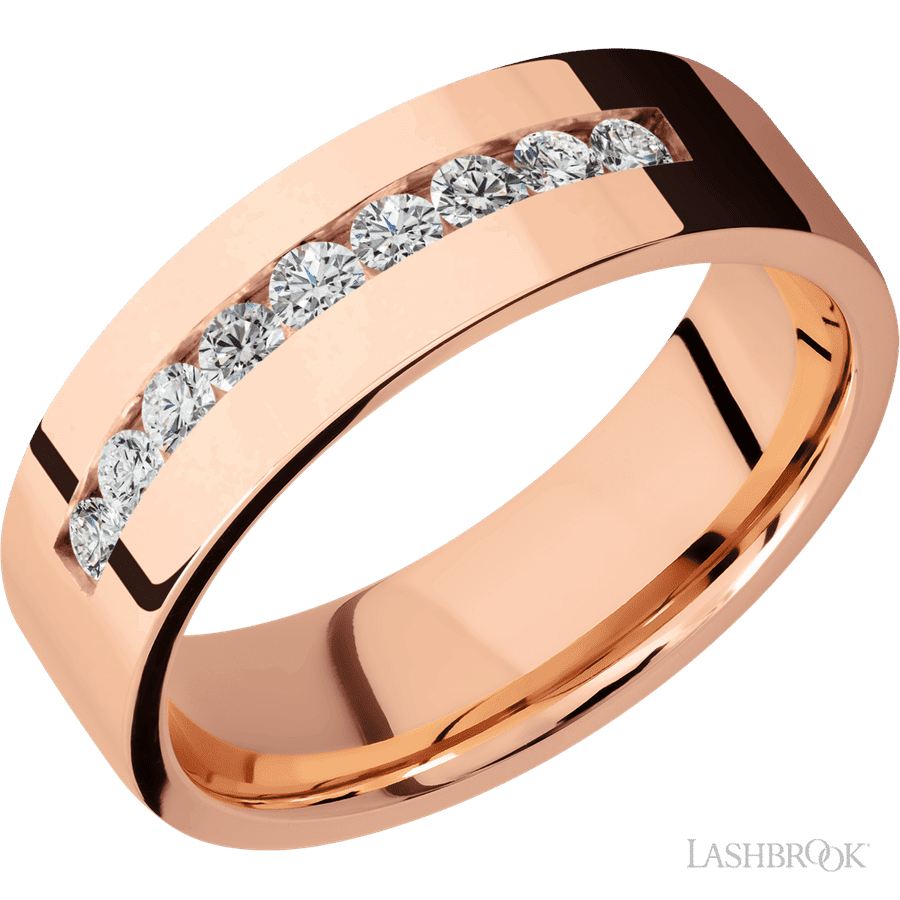 7 mm wide Flat 14K Rose Gold band w/ Diamond Accent