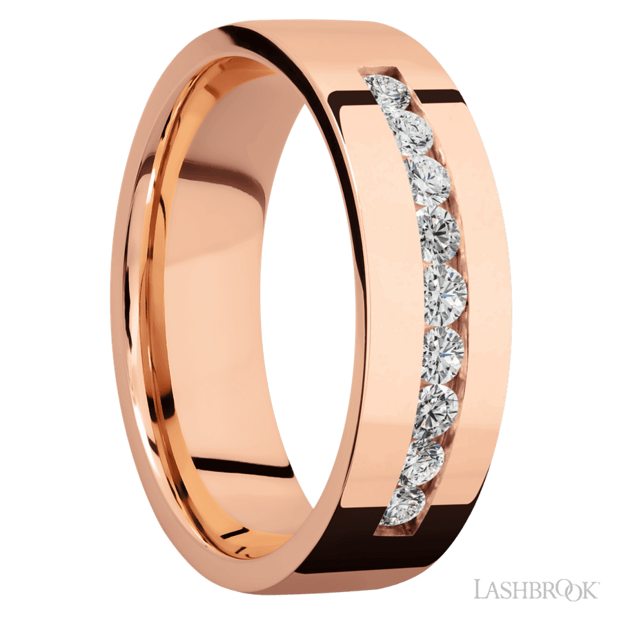 7 mm wide Flat 14K Rose Gold band w/ Diamond Accent