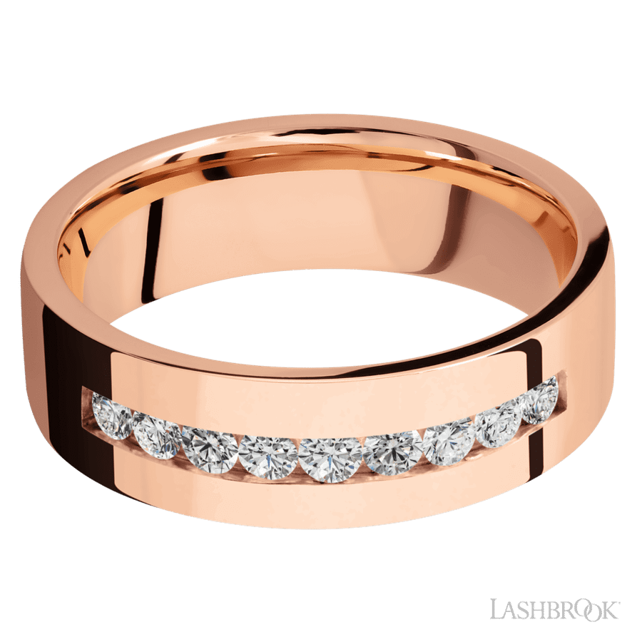 7 mm wide Flat 14K Rose Gold band w/ Diamond Accent