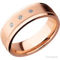 7 mm wide Flat Stepped Edges Milgrain 14K Rose Gold band w/ Diamond Accent