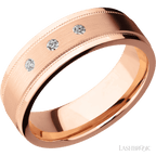 7 mm wide Flat Stepped Edges Milgrain 14K Rose Gold band w/ Diamond Accent