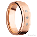 7 mm wide Flat Stepped Edges Milgrain 14K Rose Gold band w/ Diamond Accent