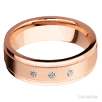 7 mm wide Flat Stepped Edges Milgrain 14K Rose Gold band w/ Diamond Accent