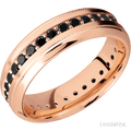 7 mm wide High Bevel Milgrain 14K Rose Gold band w/ Black Diamond Accent