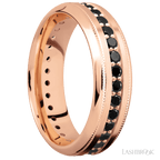7 mm wide High Bevel Milgrain 14K Rose Gold band w/ Black Diamond Accent