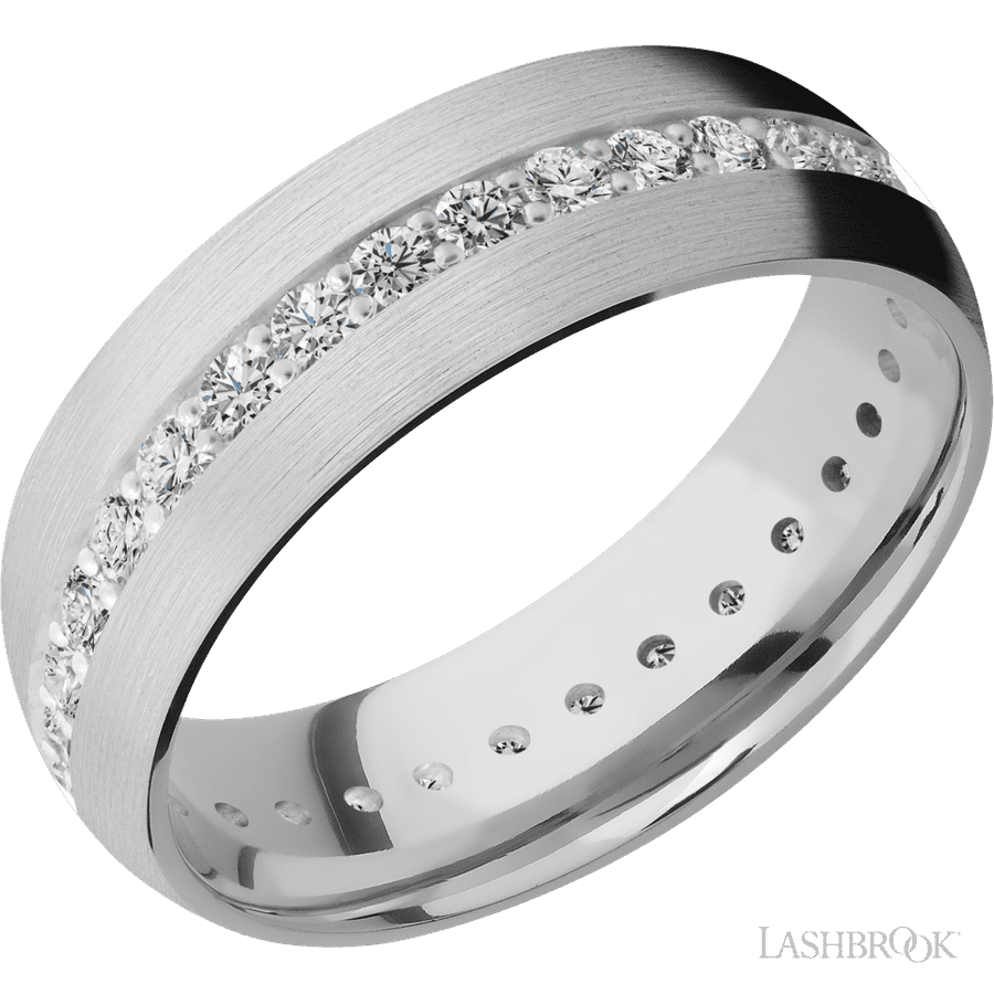 7 mm wide Domed 14K White Gold band w/ Diamond Accent