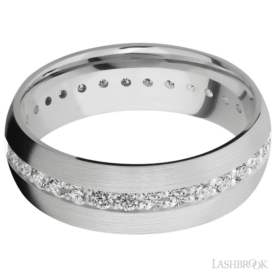7 mm wide Domed 14K White Gold band w/ Diamond Accent
