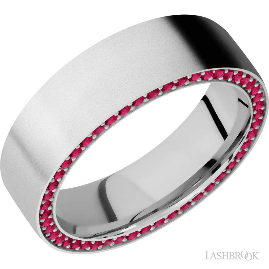7 mm wide Flat 14K White Gold band w/ Ruby Accent