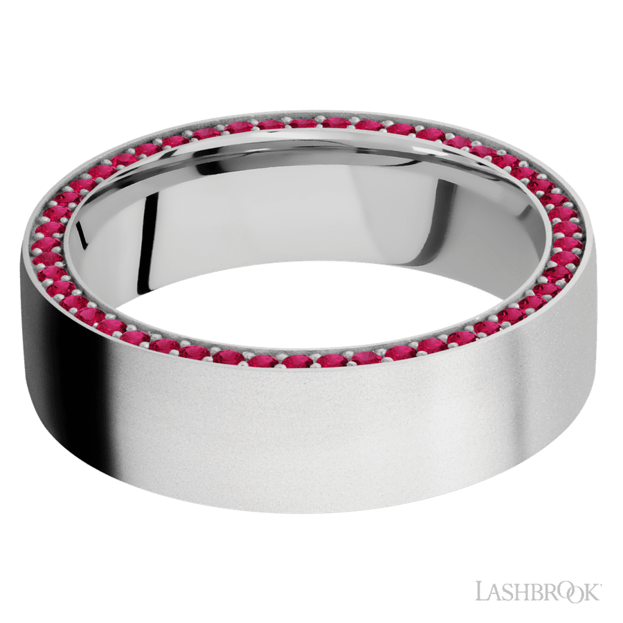 7 mm wide Flat 14K White Gold band w/ Ruby Accent