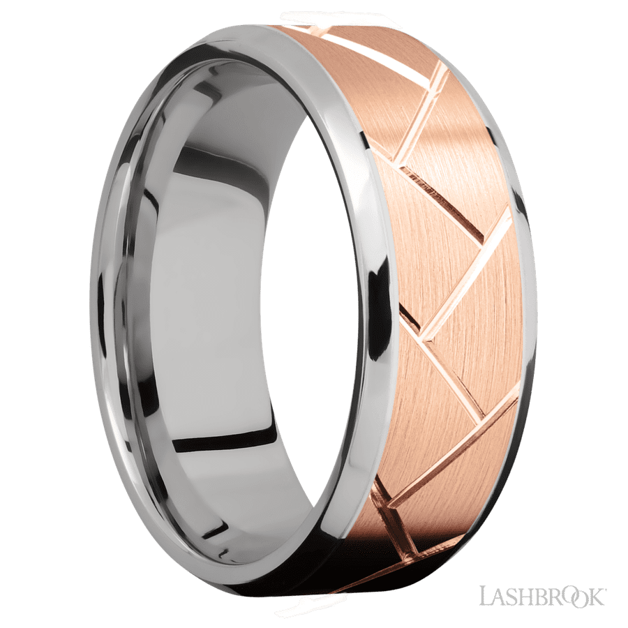 8 mm wide Beveled 14K White Gold band