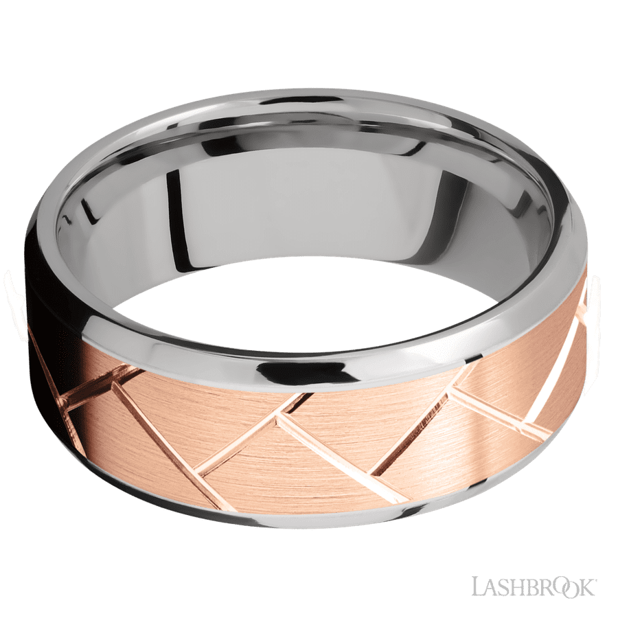 8 mm wide Beveled 14K White Gold band