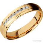5 mm wide Flat Grooved Edges 14K Yellow Gold band w/ Diamond Accent