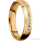 5 mm wide Flat Grooved Edges 14K Yellow Gold band w/ Diamond Accent