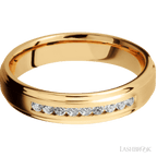 5 mm wide Flat Grooved Edges 14K Yellow Gold band w/ Diamond Accent