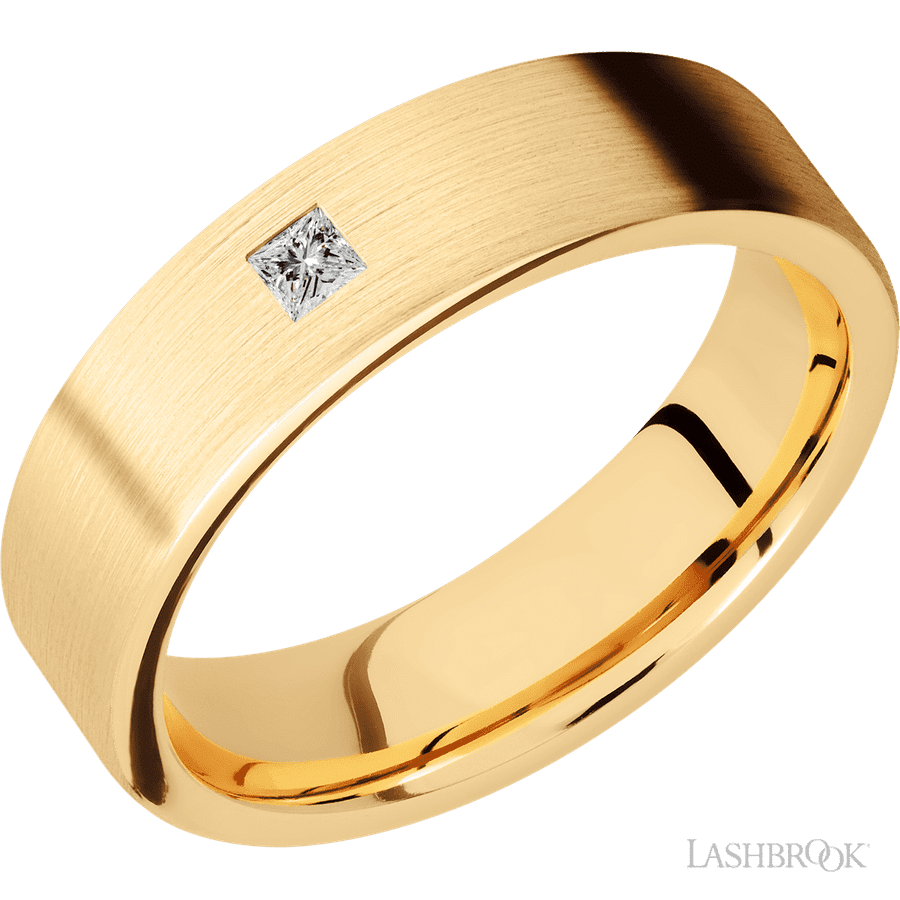 6 mm wide Flat 14K Yellow Gold band w/ Diamond Accent