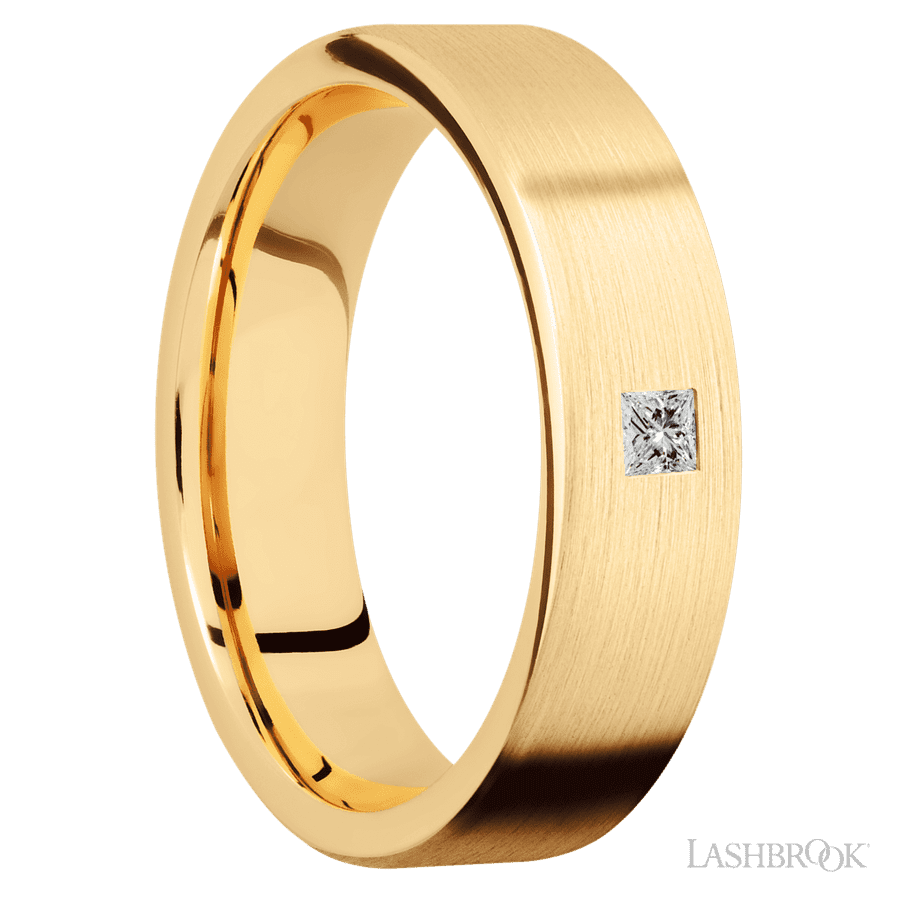 6 mm wide Flat 14K Yellow Gold band w/ Diamond Accent