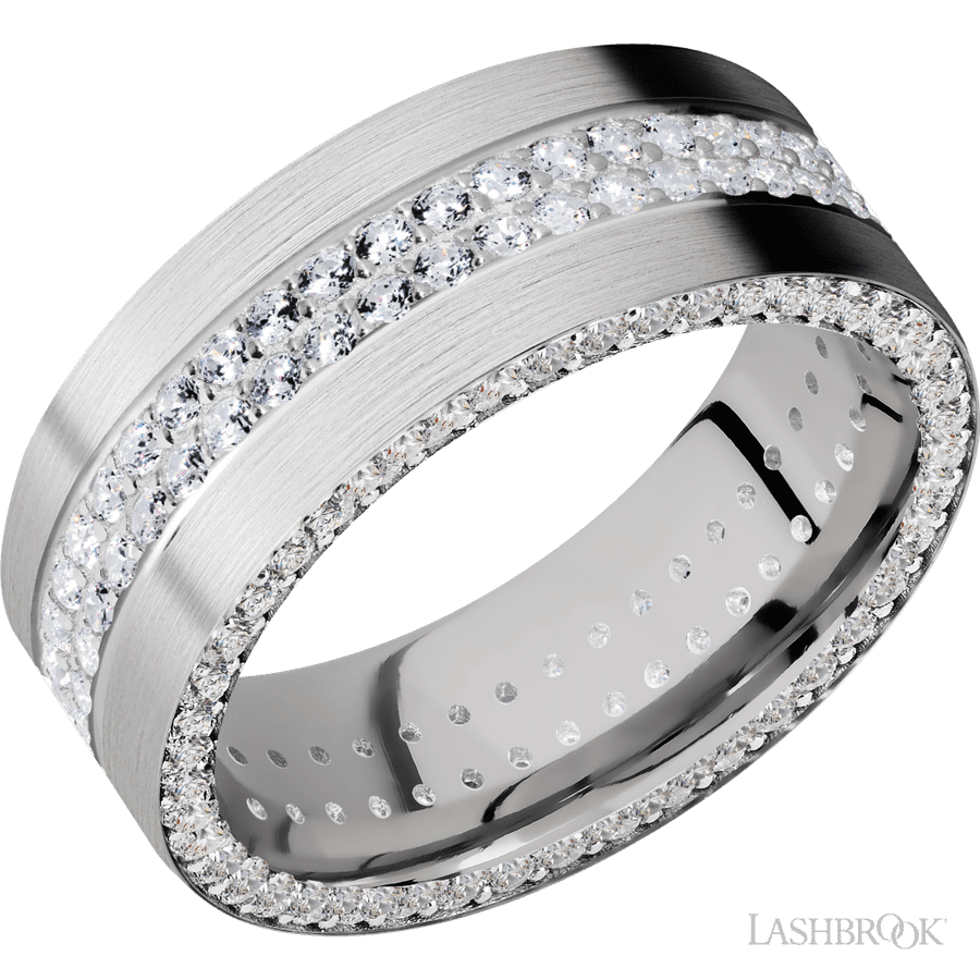 8 mm wide Flat 14K White Gold band w/ Diamond Accent