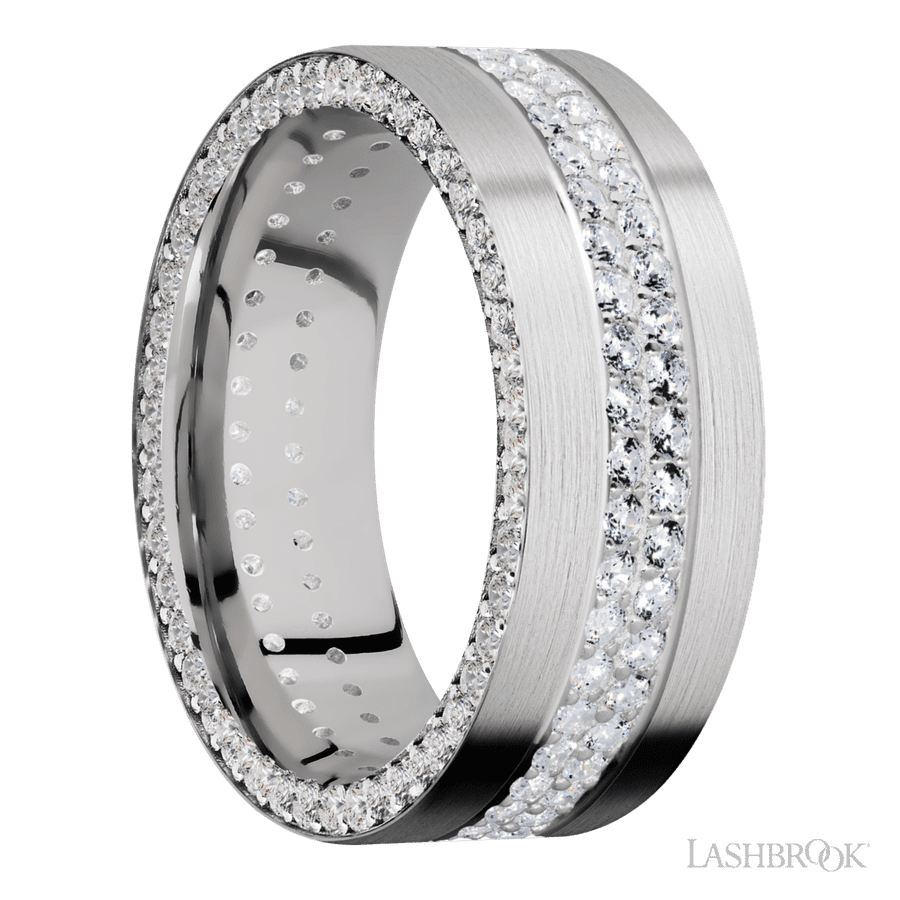 8 mm wide Flat 14K White Gold band w/ Diamond Accent