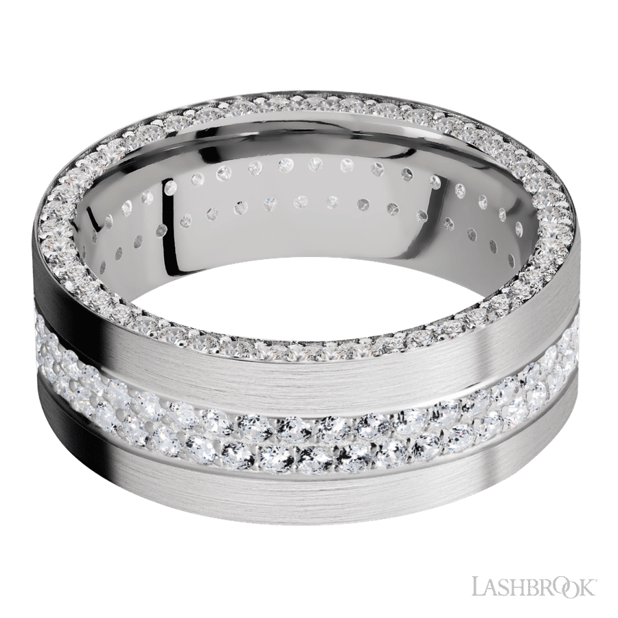 8 mm wide Flat 14K White Gold band w/ Diamond Accent