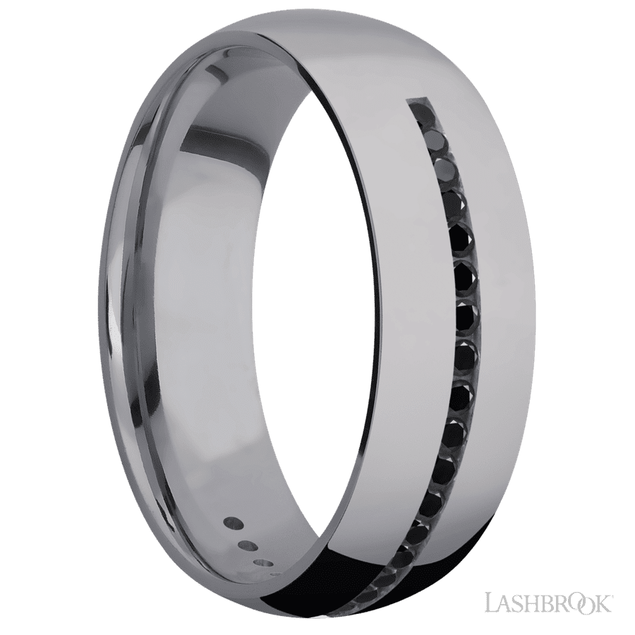 7 mm wide Domed Tantalum band w/ Black Diamond Accent