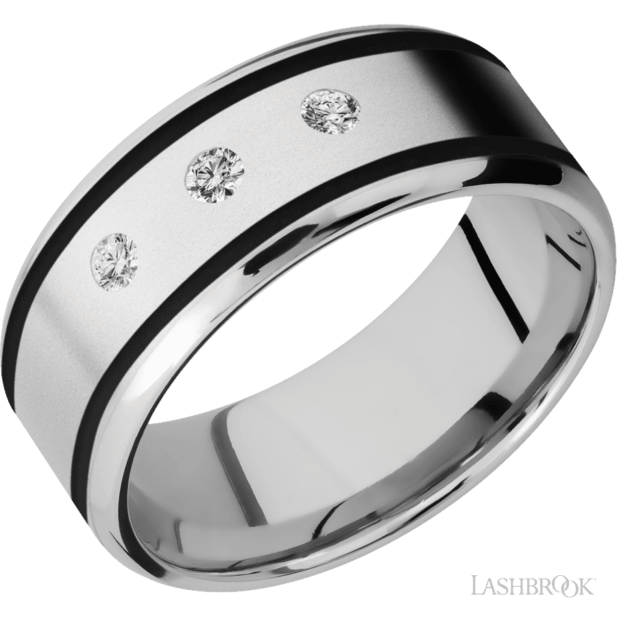 9 mm wide Beveled Cobalt Chrome band w/ Diamond Accent