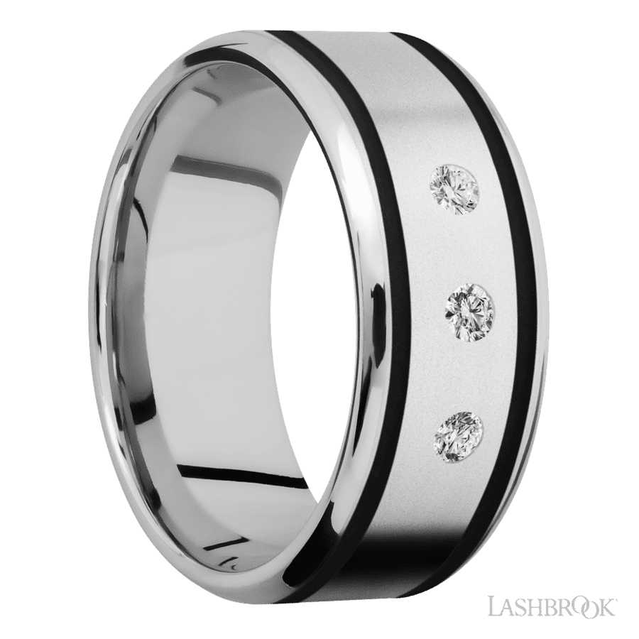 9 mm wide Beveled Cobalt Chrome band w/ Diamond Accent