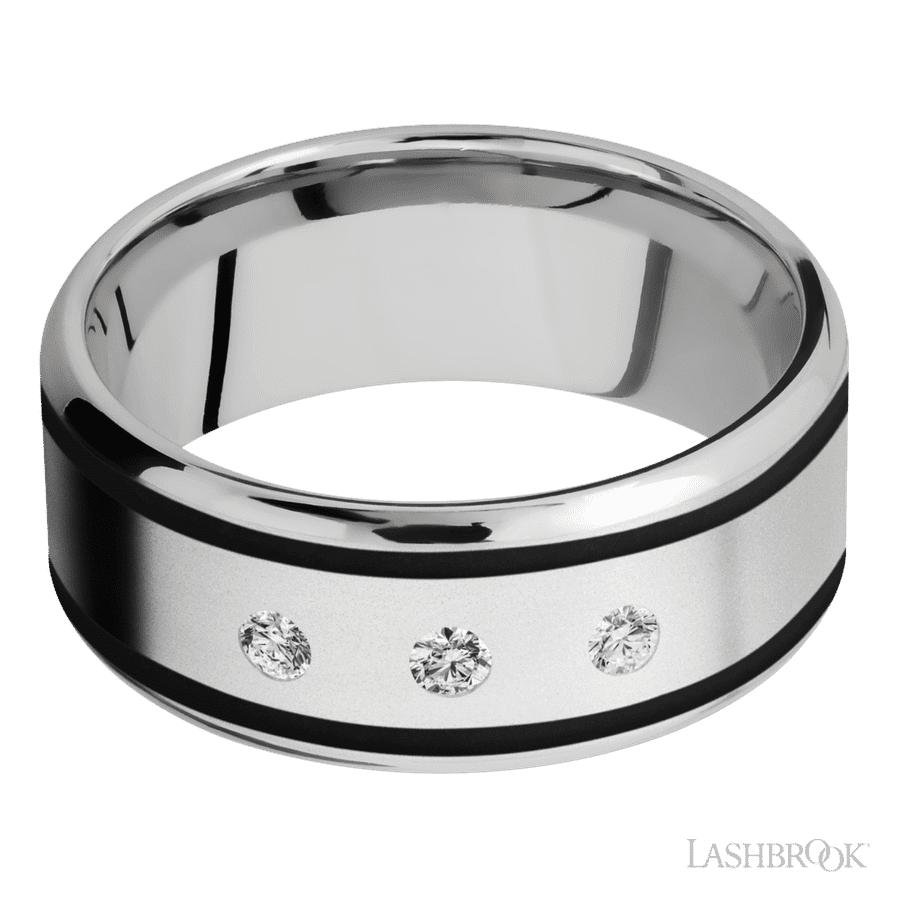 9 mm wide Beveled Cobalt Chrome band w/ Diamond Accent