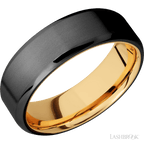 7 mm wide Beveled Zirconium band featuring a 14K Yellow Gold sleeve