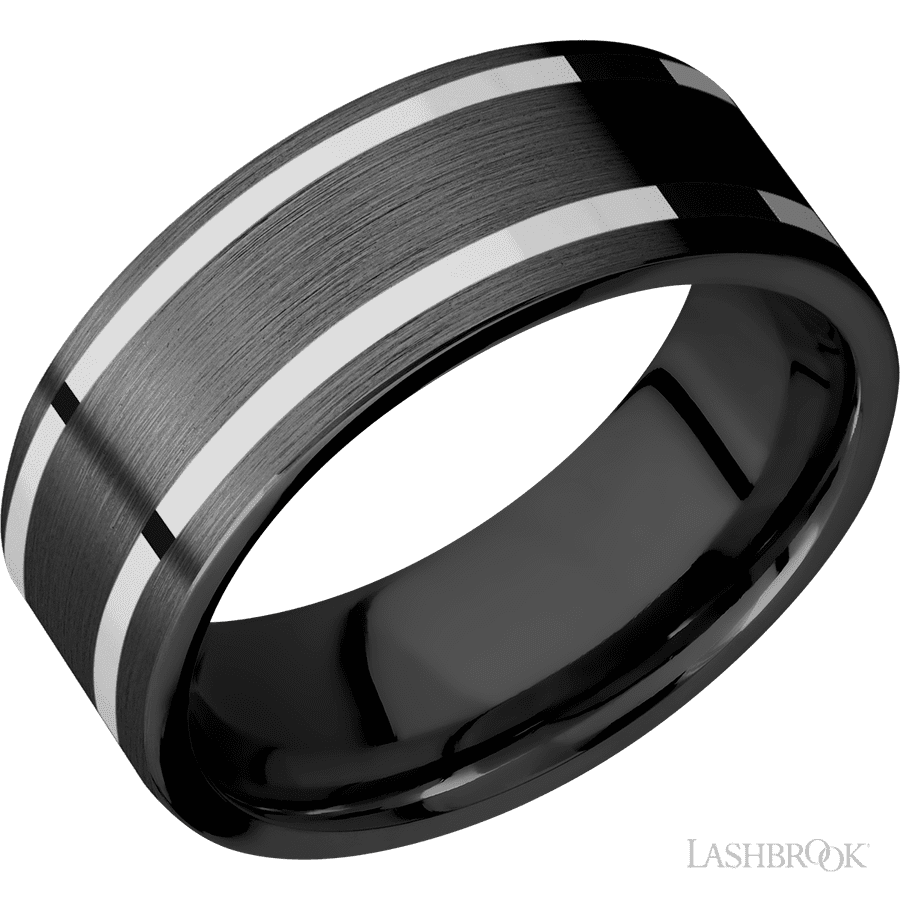 8 mm wide Flat Zirconium band
