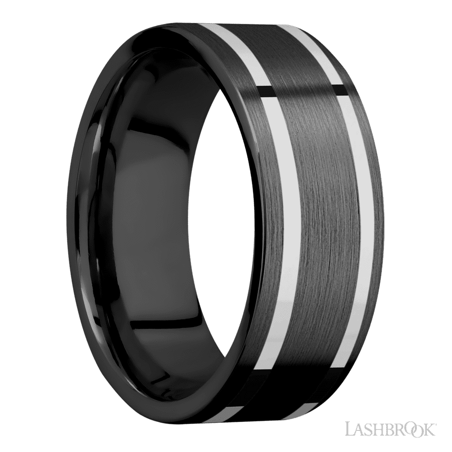 8 mm wide Flat Zirconium band