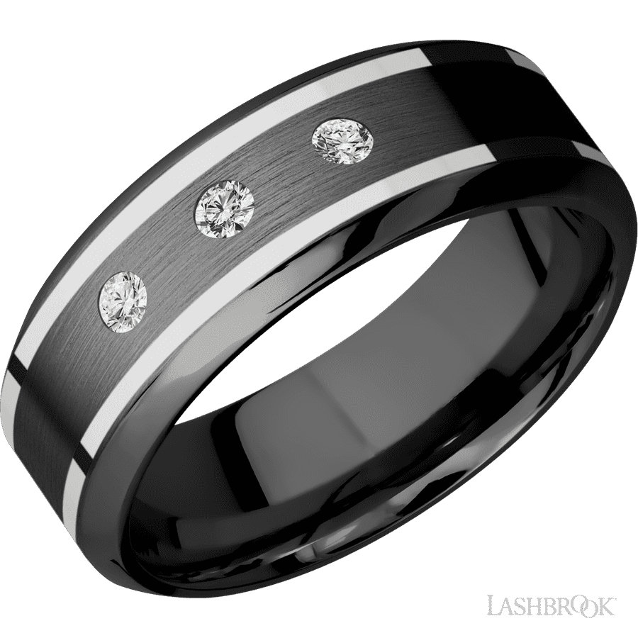 8 mm wide High Bevel Zirconium band w/ Diamond Accent
