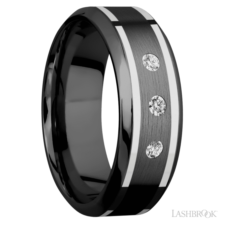 8 mm wide High Bevel Zirconium band w/ Diamond Accent