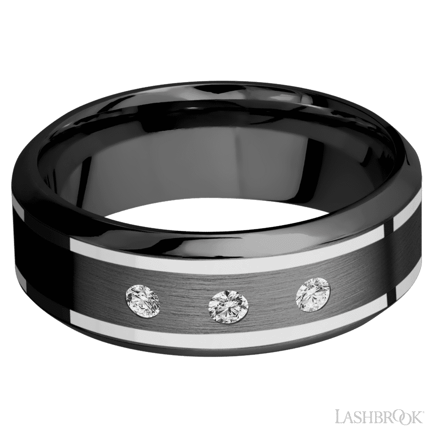 8 mm wide High Bevel Zirconium band w/ Diamond Accent