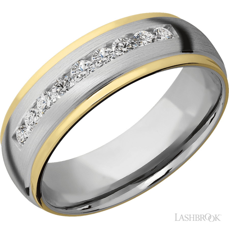 7 mm wide Domed Stepped Down Edges Cobalt Chrome band w/ Diamond Accent