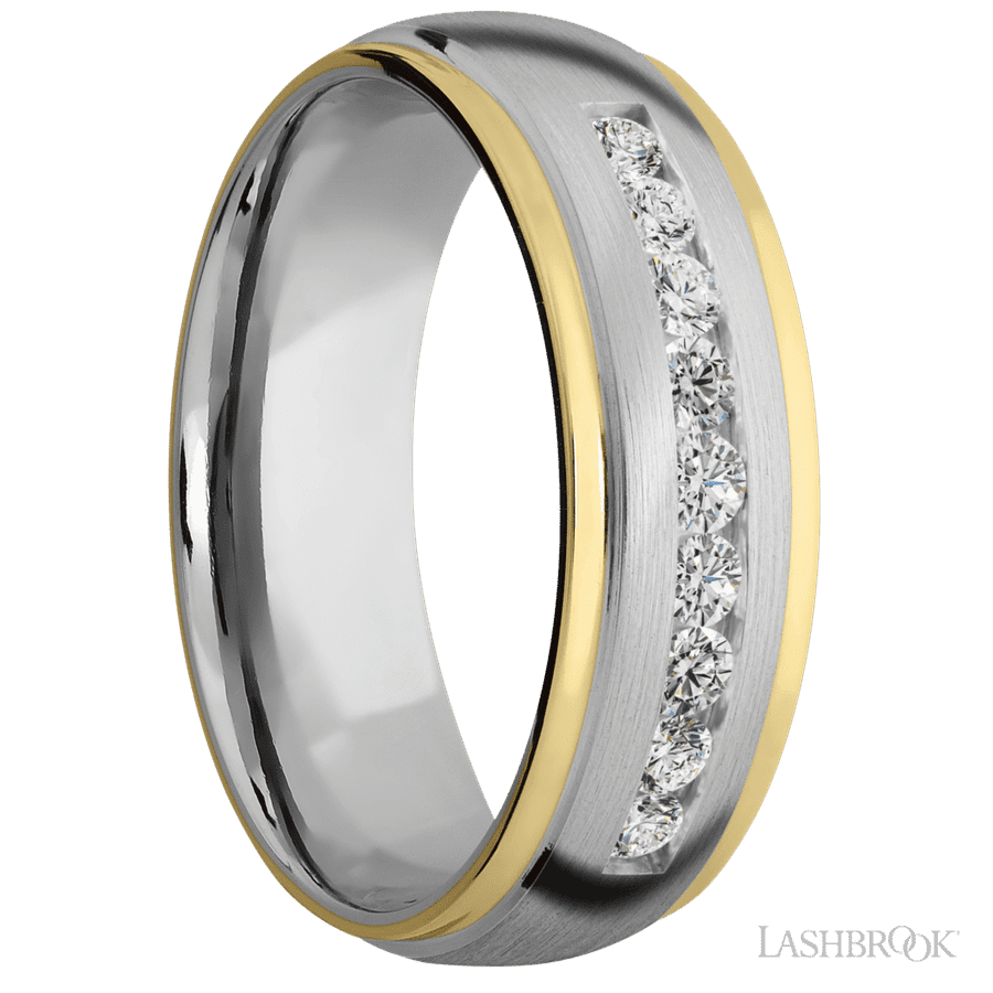 7 mm wide Domed Stepped Down Edges Cobalt Chrome band w/ Diamond Accent