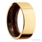 8 mm wide Flat 14K Yellow Gold band featuring a Sapele sleeve