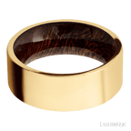 8 mm wide Flat 14K Yellow Gold band featuring a Sapele sleeve