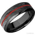 8 mm wide High Bevel Zirconium band featuring inlays of Forged Carbon Fiber and USMC Red