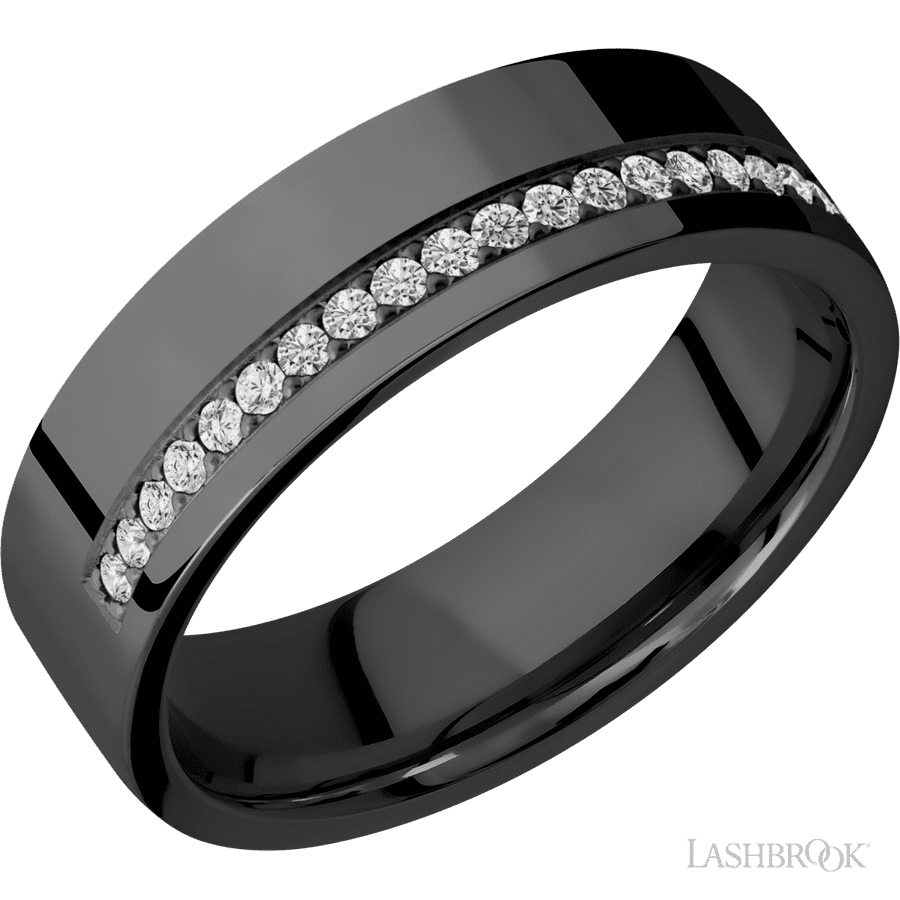 7 mm wide Flat Zirconium band w/ Diamond Accent