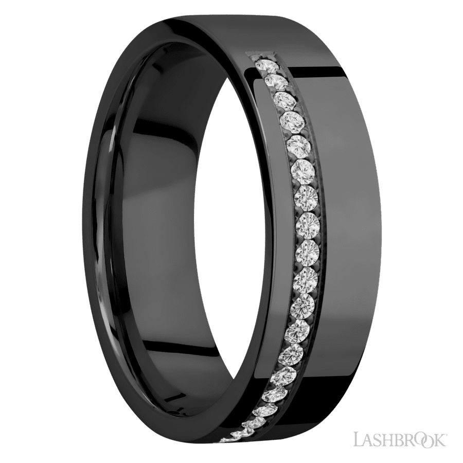 7 mm wide Flat Zirconium band w/ Diamond Accent