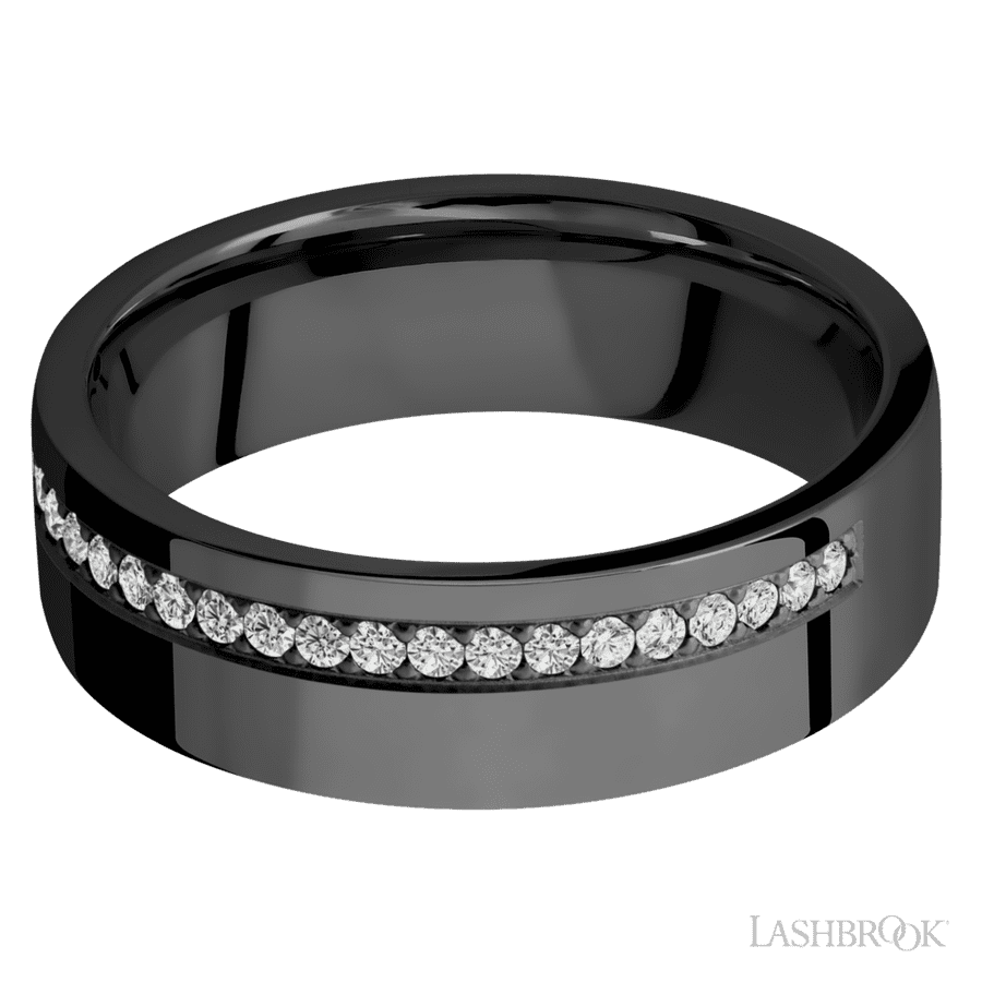 7 mm wide Flat Zirconium band w/ Diamond Accent